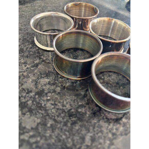 Vintage Silver Plated Napkin Rings Set Of 6 Round 1.5" Diameter Unpolished - Picture 5 of 7